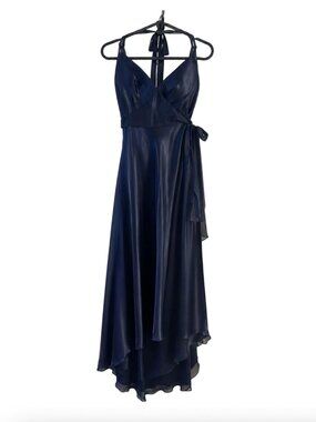 Cache Navy 100% Silk Halter Dress Medium